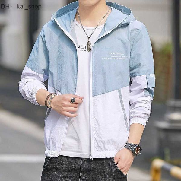

mens casual shirts new summer sun protection clothing breathable skin youth korean coat patchwork clothing trend1, White;black