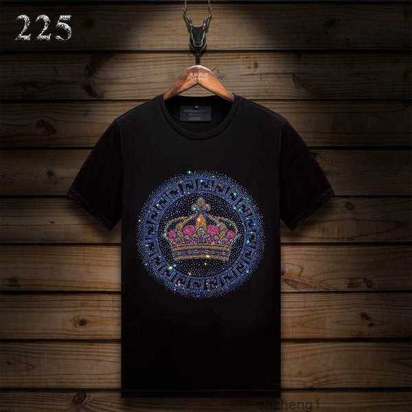 

men's t-shirts summer casual mens designer rhinestone t shirts short-sleeved slim fit crew neck tee mercerized cotton1r28, White;black