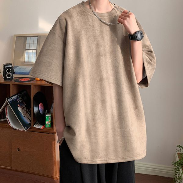 

men's tshirts design suede short sleeve tshirts men casual oversized t shirt o neck retro harajuku 2023 streetwear summer man tees 230, White;black