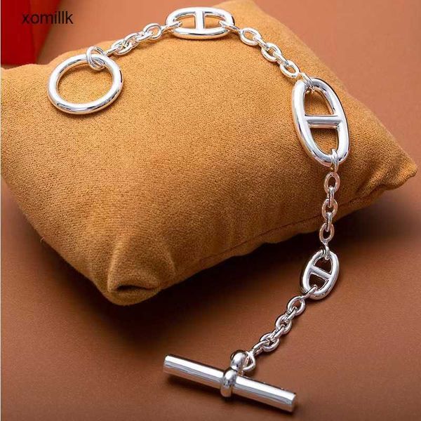 

hermm designer bracelet s925 pig nose brcelet silver sweet cool ot buckle populr hndmde ornments with high level sense nd light luxury style, Black