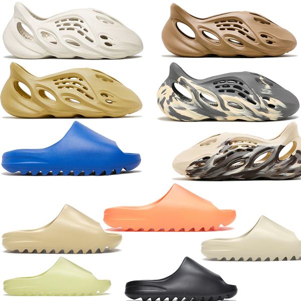 

foam runners summer sandals men slippers designer beach slides sandals women earth yellow glow green mx moon grey red platform brown sandals, Black