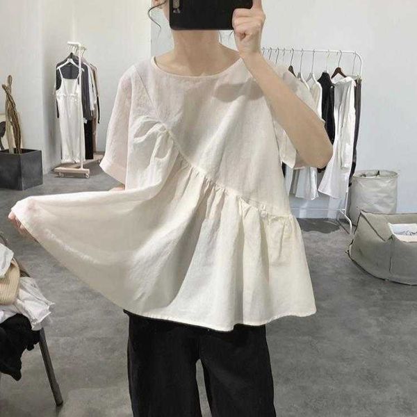 

japan waidan 2023 korea dongmen cotton linen shirt women's loose large, White