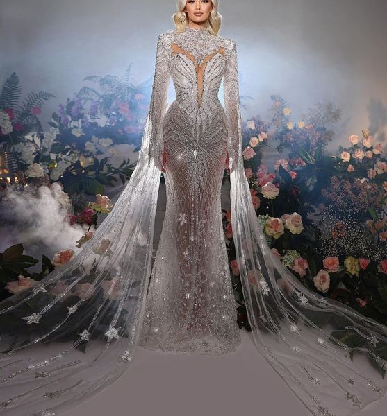 

mermaid evening dresses long sleeves v neck halter capes appliques sequins floor length lace beaded diamonds prom dress formal gown plus siz, Black;red