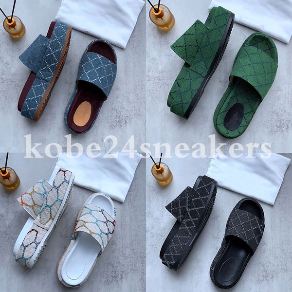 

with box slipper womens fashion sandals embroidered canvas designer slides slip on slippers girls 60mm canvas covered platform heel sandals, Black