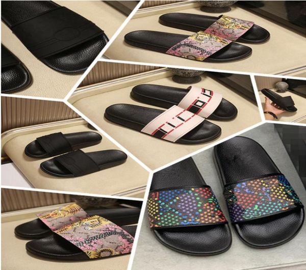 

s 2022 men slippers women ladies flat platform sandals rubber slide floral brocade gear bottoms flip flops bee striped beach c2024233, Black