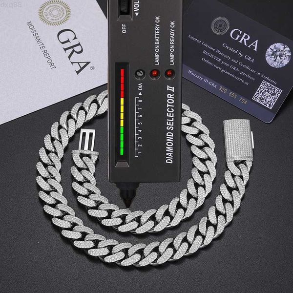 

100% pass diamond tester 15mm moissanite iced out cuban link chain luxury 925 sterling silver lab grown gemstone neck chain