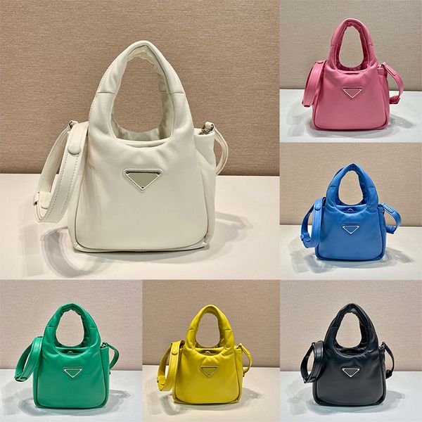 

small padded soft nappa leather bag designer light padding bucket handbag women men metal hardware tote magnetic closure black white pink ha