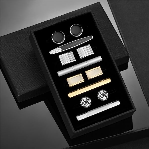 

cuff links 4 sets cufflinks for mens tie clips cufflinks set with box wedding guests gifts man shirt cufflink pisa ties luxury men's gi, Silver