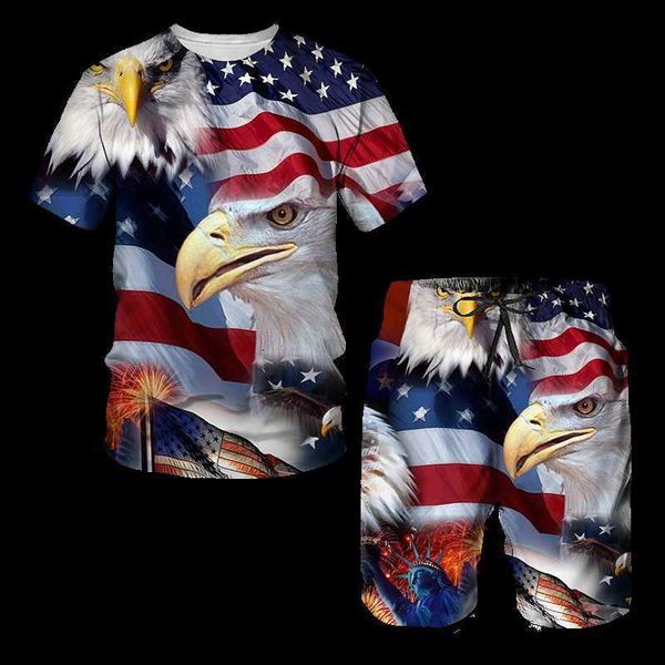 

tracksuits creative eagle usa flag 3d board shorts trunks summer men's two piece set beach swiming shorts casual short pants beach clot, Gray