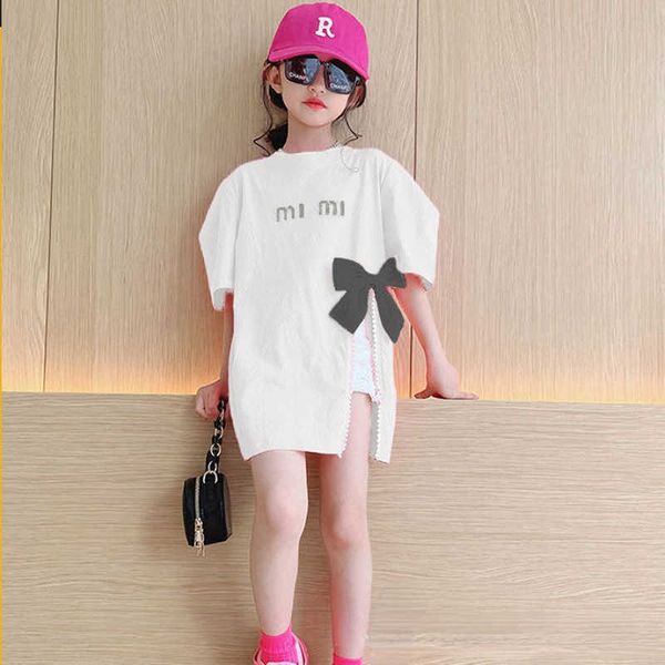

t-shirts new girls t-shirt cotton short sleeve tees summer kids bow sweet slit children beaded t-shirts for teenage girls p230419, Blue