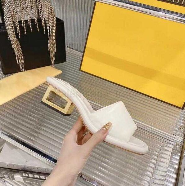 

slides luxurys fendyity women baguette sandal slippers leather square metal heels fashion sculptural med heel summer shoe sandals nulq
