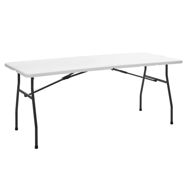 

6 foot fold-in-half camp table with curve legs, white