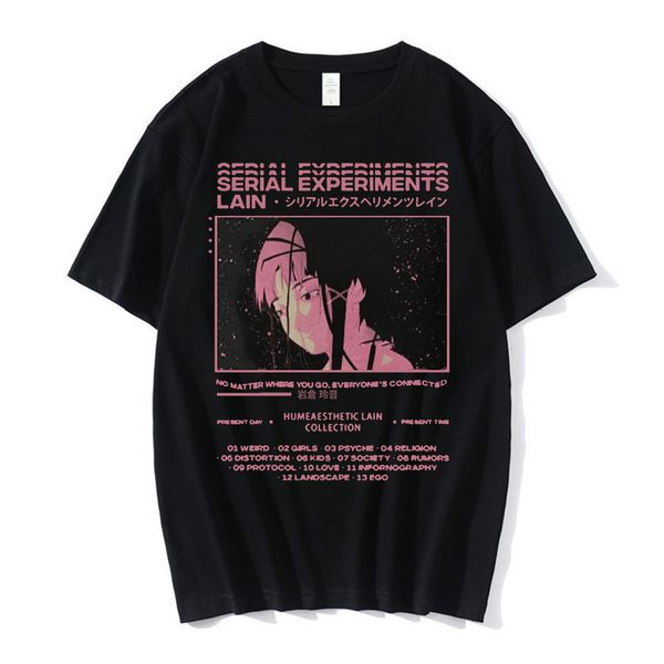 

men's t shirts anime serial experiments lain oversized t shirt men graphic t shirts iwakura manga girl sci fi short sleeve tee shirt 23, White;black