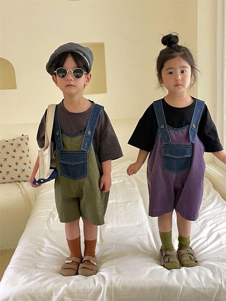

overalls kids overalls soft thin cotton jean cargo pants patchwork simple comfortable casual fashion for children boys and girls 230419, Blue