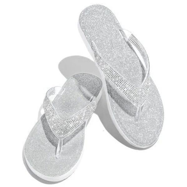 

slippers summer casual flat bottom slipper's outer wear flipflops simple fashion sequins female 230419, Black