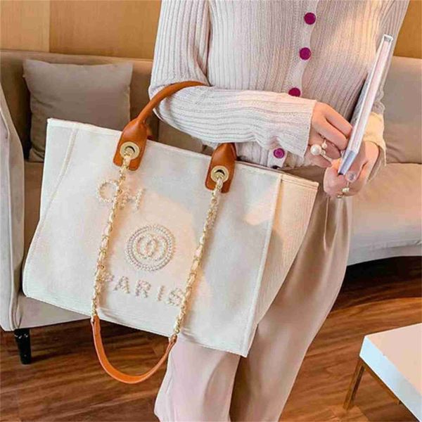 

70% off luxury women's classic handbags pearl tote canvas beach bag portable large capacity big ladies backpack terp