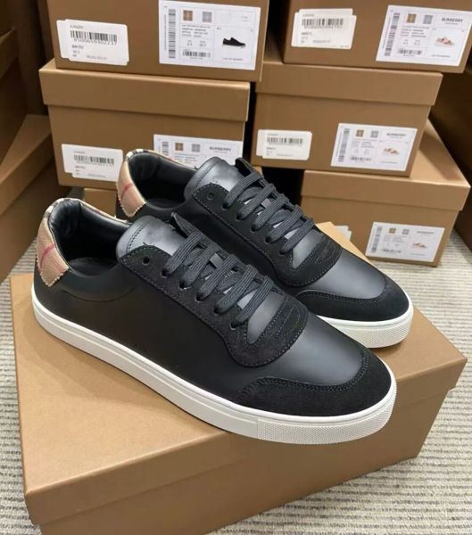 

luxury casual check cotton sneakers shoes men leather & suede low-trainers party dress man skateboard walking eu38-46, Black