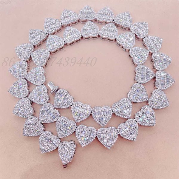 

new style iced out heart charms choker moissanite diamond heart layer cuban link diamond luxury chain necklace hip hop jewelry, Silver