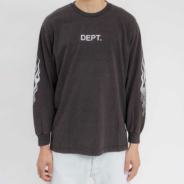 

men's hoodies galleryse depts designer hoodie flame print long sleeve t-shirt high street washing old casual round neck bottoming shirt, Black
