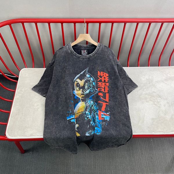 

23ss summer japan plus size tee classic anime t shirt print men vintage streetwear casual short sleeve cotton tshirt, Black;brown
