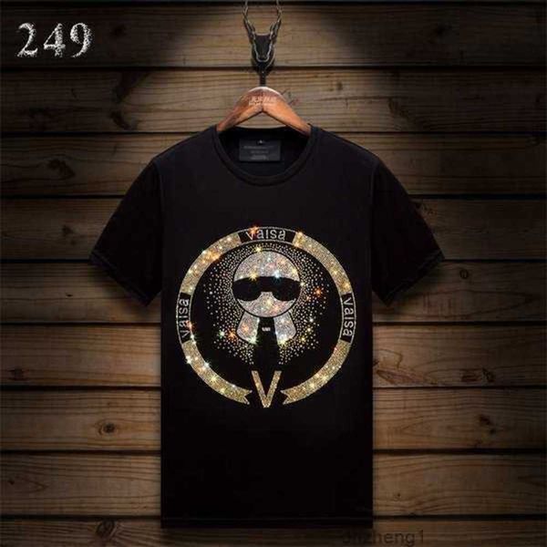 

men's t-shirts summer casual mens designer rhinestone t shirts short-sleeved slim fit crew neck tee mercerized cottonx62t, White;black