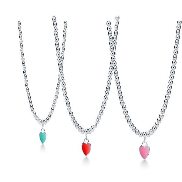 

designer single peach heart necklace woman stainless steel pendant biue pink red luxury jewelry valentine's day christmas gifts wholesa, Silver