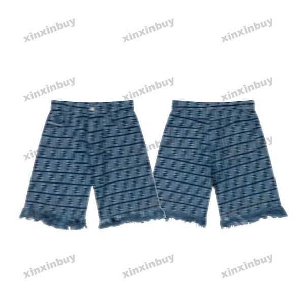 

xinxinbuy men women designer shorts pant double letter jacquard denim spring summer brown white black blue s-2xl