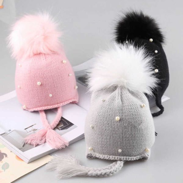 

caps hats citgeett newborn baby boy girl fur pom bobble cap winter knit crochet hairball beanie hat w0419, Yellow