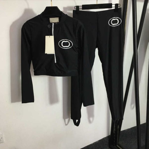 

23ss women tracksuit yoga suit womens designer clothing double g letter print half zipper long-sleeved tight-fitting stretch foot pants set, Gray