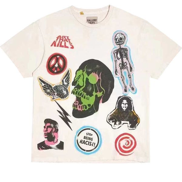 

men's t-shirts fashion designer clothing tees rock tshirt depts. 22ss skull graffiti devil flame old destruction women's short sle, White;black