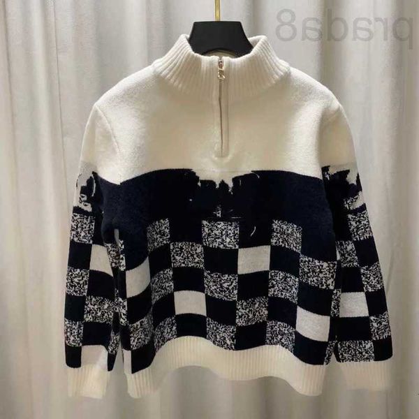 

women's sweaters designer 2022 autumn winter milan runway stand collar long sleeve high end jacquard pullover 1114-04 luby, White;black