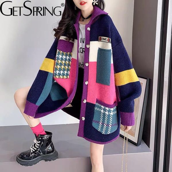 

sweaters getspring women sweater long sleeve patchwork knitted sweater all match bottoming cardigan loose casual long autumn winter, White;black