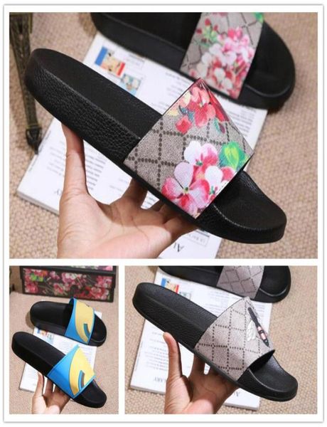 

designers paris women man floral slippers sandals rubber slides flat blooms strawberry tiger bees green red white web fashion shoe6069701, Black