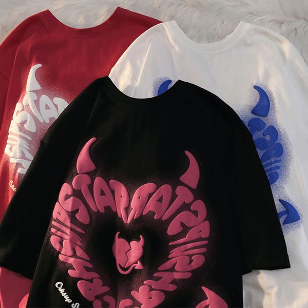 

women's t shirt american vintage demon love crew neck short sleeve t shirt men and women oversize couple dress loose slim clothes 23041, White