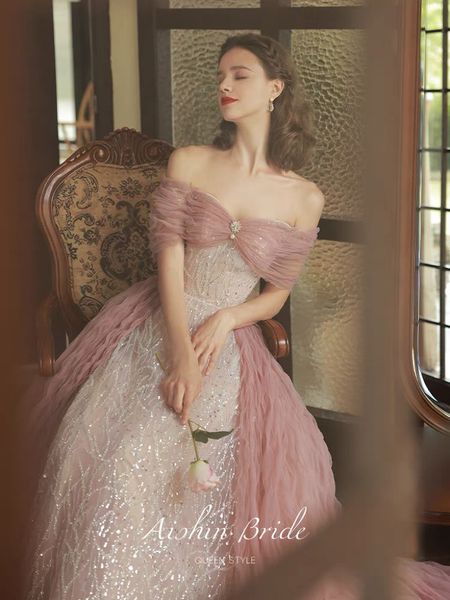 

purple pink celebrity dresses beading women off shoulder a line sequins strapless ruched tulle crystal french evening party gown, Black;red