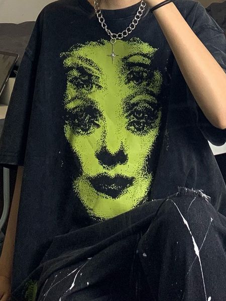 

women's tshirt houzhou hippie emo graphic t shirt grunge gothic oversize black tshirts dark academia clothes short sleeve tee 230419, White