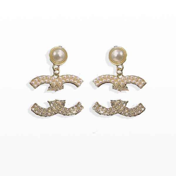 

18k gold plated love stud earrings charming women's design pearl dangle earrings luxury brand jewelry fashion new diamond inlaid earrin, Golden;silver