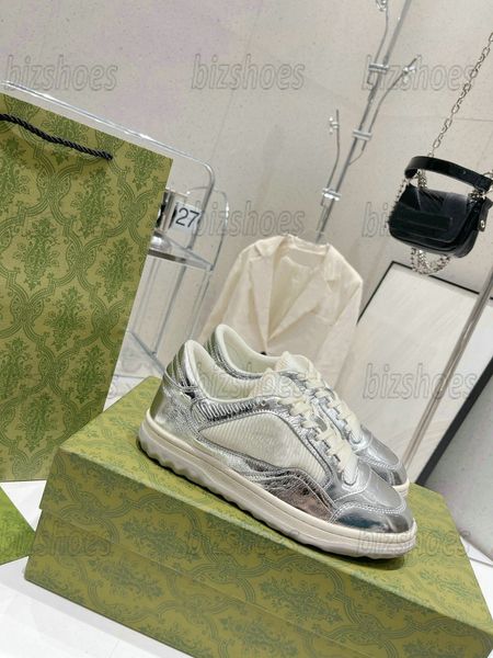 

2023 designer mac80 low-off sneakers 747954 metallic sliver leather interlocking g designers white casual for, Black