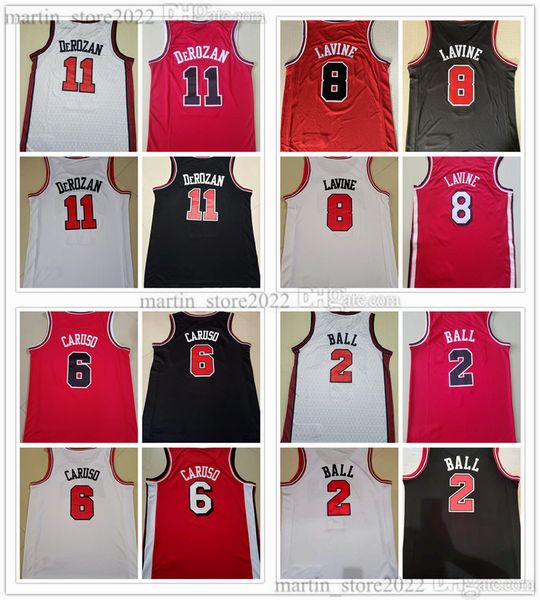 

100% embroidery basketball jerseys 23 michael demar derozan 11 zach lavine 8 alex caruso 6 lonzo ball 2 red black white 2023 men stitched, Black;red