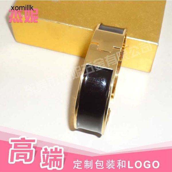 

hermm elegant jade bangle bracelet gold plated large style work buckle letter h18mm men and women enamel multi color pfho, Black