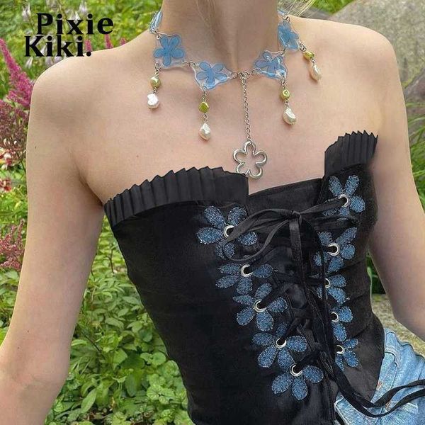 

pixiekiki y2k fairycore flower bandage busiters corsets gothic clothes women summer vintage strapless crop p80-cg11 0419, White