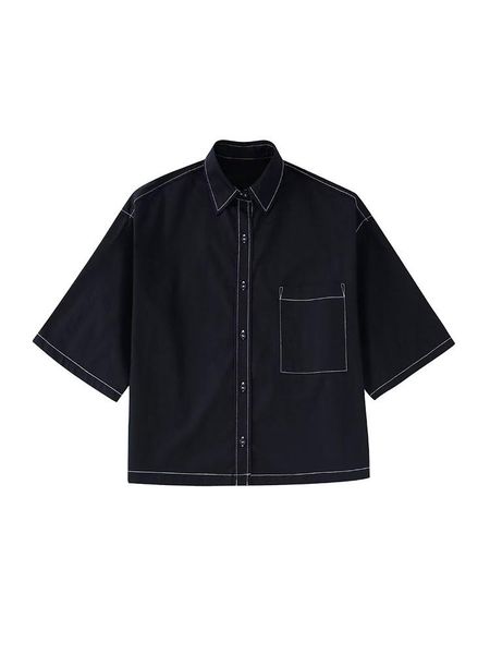 

shirts women 2022 new contrasting color thread decoration blouses vintage lapel collar short sleeve female shirts chic, White