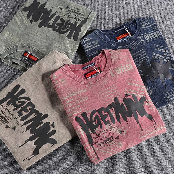

men's tshirts 1922 summer american retro short sleeve oneck letter printed tshirt fashion 100 cotton washed old youth casual 230419, White;black