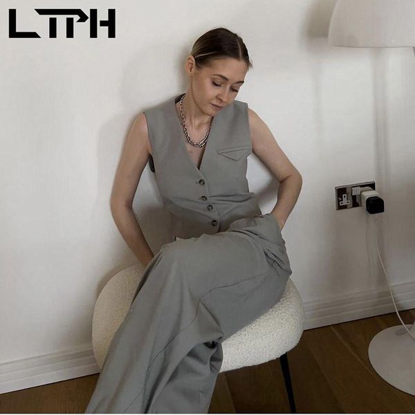 

pants ltph streetwear pant suits two piece set women v neck cardigan blazer vest jacket style casual trousers 2022 spring new, White