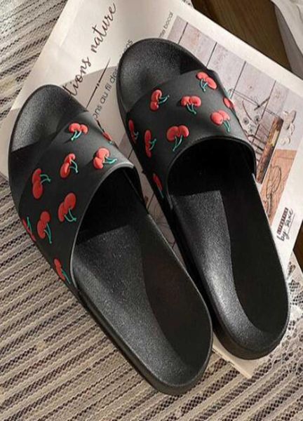 

summer slide slippers cartoon cherry thick bottom beach casual nonslip bathroom sandals girl shoes zapatillas mujer qq91 2106255388366, Black