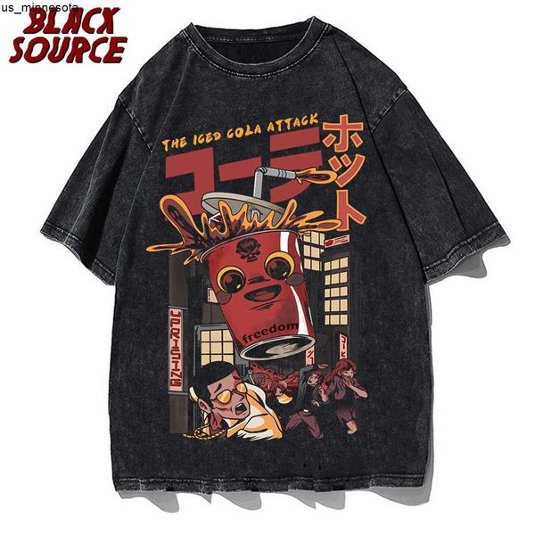 

men's t-shirts men streetwear washed t shirt printed vintage tshirt oversized short sleeve hip hop men harajuku tees j230419, White;black
