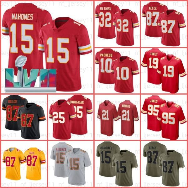

15 patrick mahomes football jersey 10 isiah pacheco travis kelce l'jarius sneed nick bolton chris jones clyde edwards-helaire hardman t, Black;red