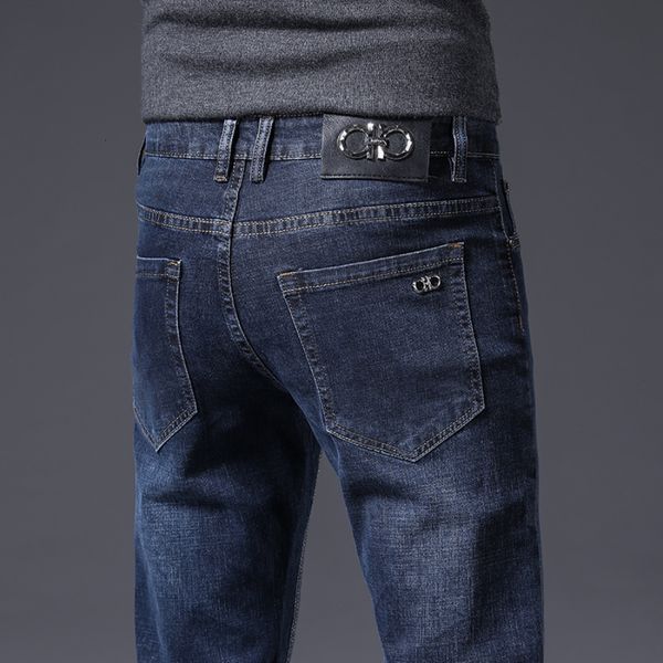 

men's jeans fashion brands summer spring trousers straight elastic cotton business pant classic style denim man pants 230419, Blue