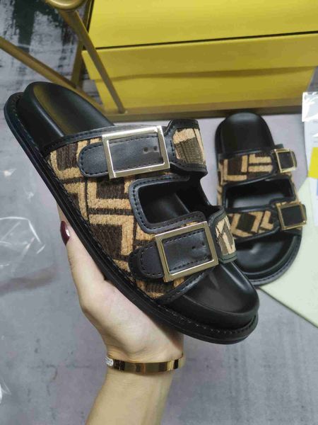 

fend 2022 feel slides designer explosion ff sandals leather double f slippers fabric slide women men slipper buckles fashion letters calssic, Black
