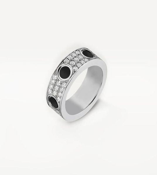 

high edition black ceramic love rings wedding band women men screw marking 3 rows diamond paved 316l titanium steel designer jewel8349025, Slivery;golden